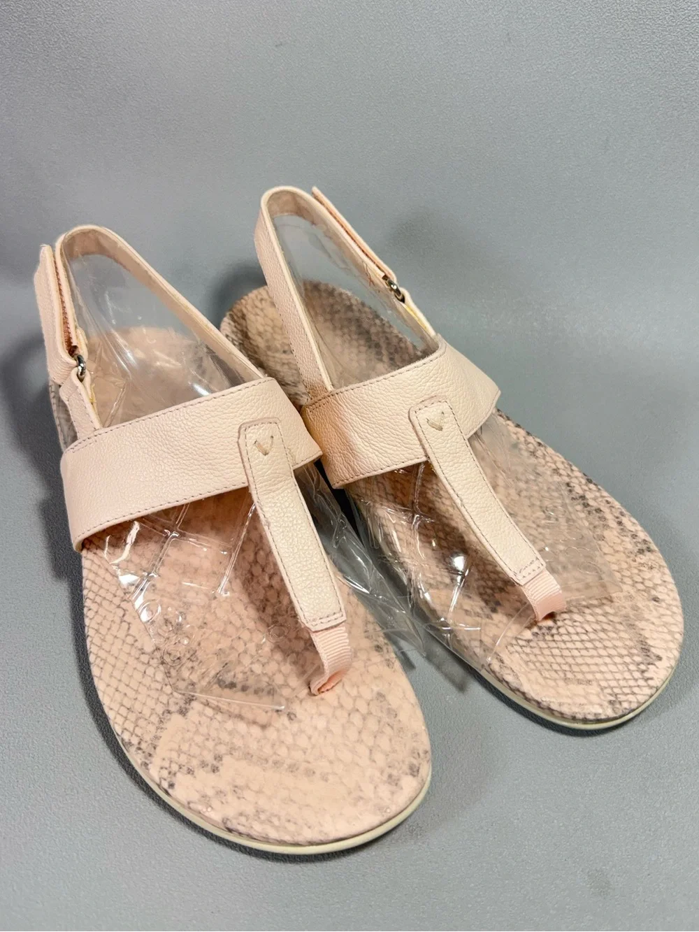 Vionic Tala Neutral Pink Snakeskin Printed Leather Slingback Thong Sandals